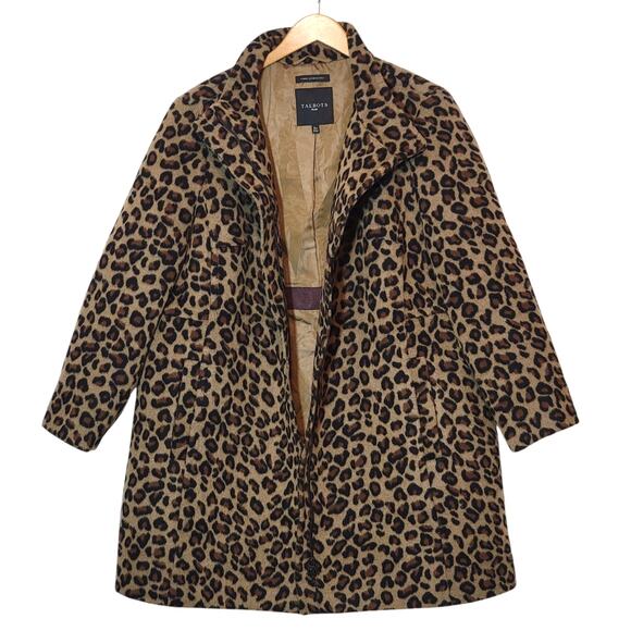 Talbots Plus Wool Leopard Print Coat Zip Front Mid Length Animal Print Chic 16W - Picture 7 of 16